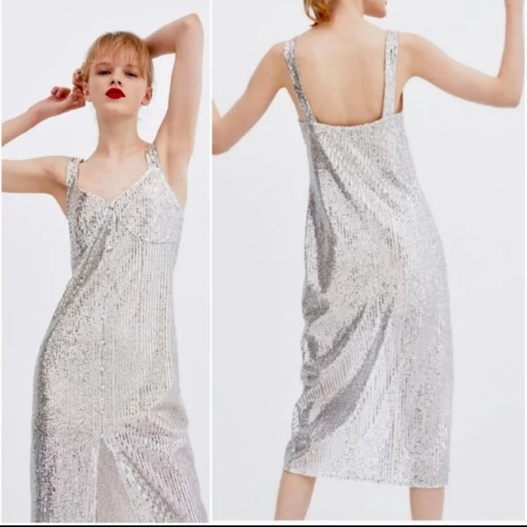 Zara Dresses & Skirts - Zara Silver Sequin Dress NWT